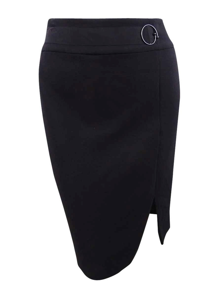 Women's Plus Size Belted-Detail Pencil Skirt (24W, Black)